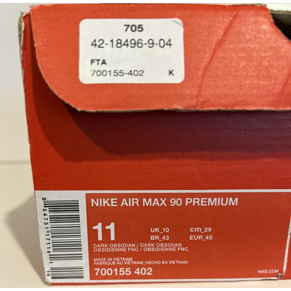 Size 11- AIR MAX 90 PREMIUM Men Dark Obsidian/Dark Obsidian Summit White OG BOX main image 9
